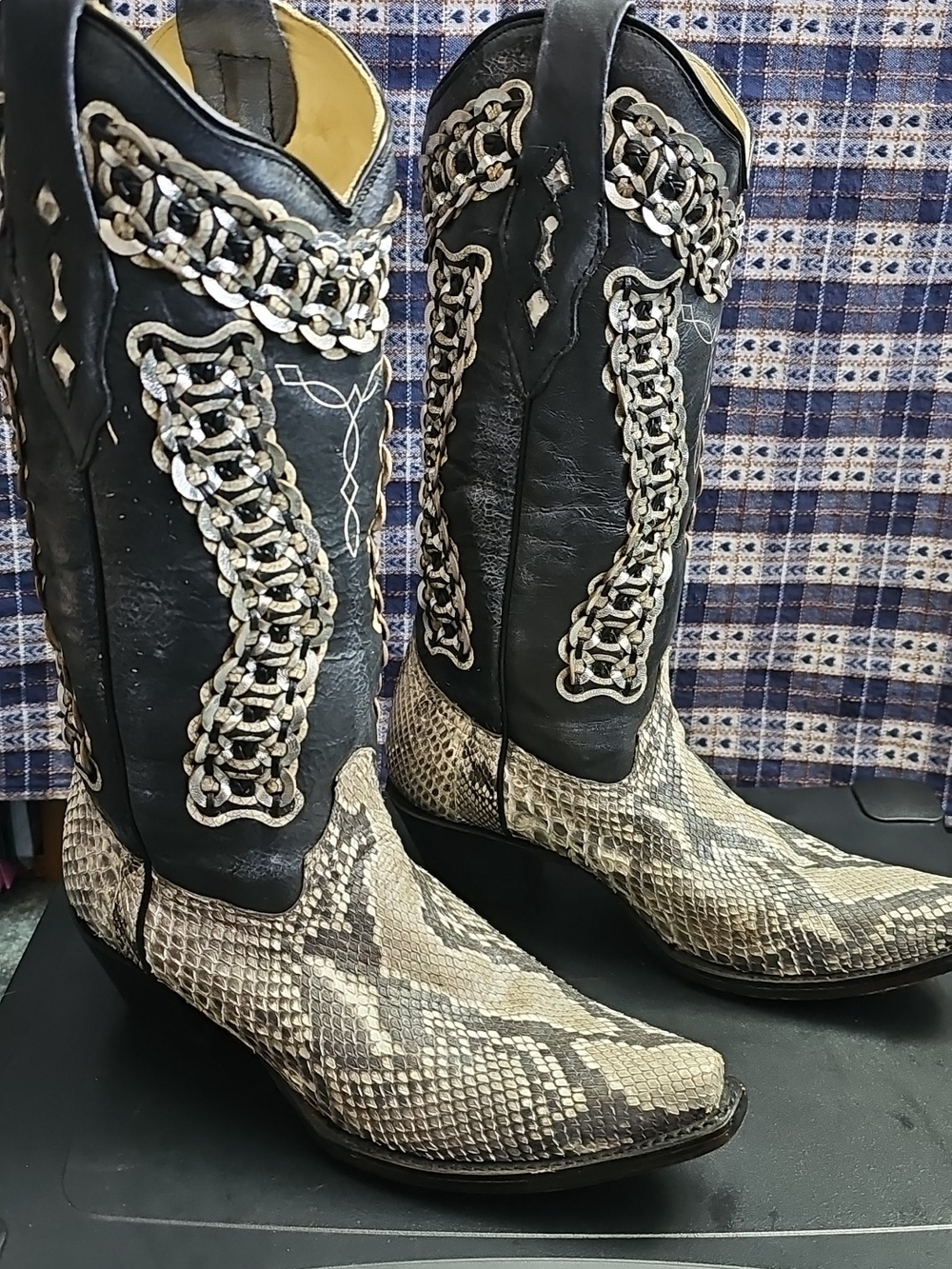 CORRAL BOOTS Womens Black & Beige Snake Western Boots - Picture 2 of 7
